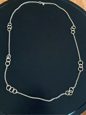 Banana Republic Gold Tone Open Circle Chain Station Long Statement Necklace